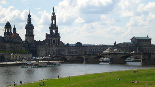 The image shows Architectural features and buildings as seen from across the Elbe Valley.
