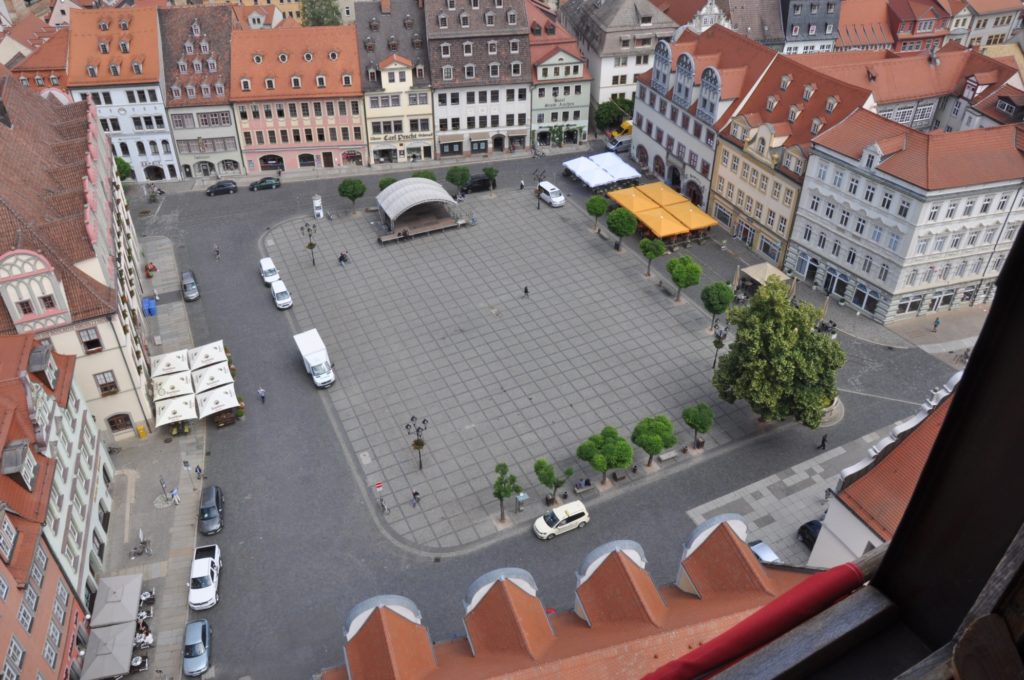 The Naumburg main square as seen from the tower of the St Wenzel church