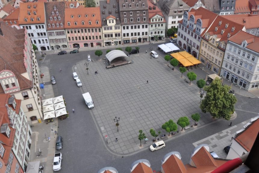 The Naumburg main square as seen from the tower of the St Wenzel church