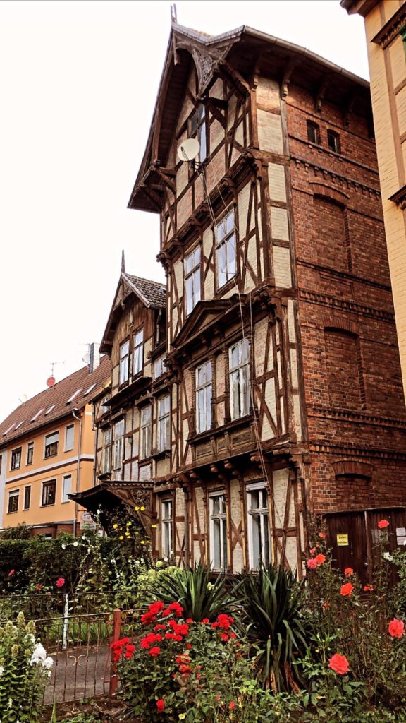 This image shows the typical medieval style timber construction which can be seen in Halberstadt