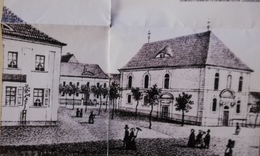 The castle church on the right without a tower in 1870