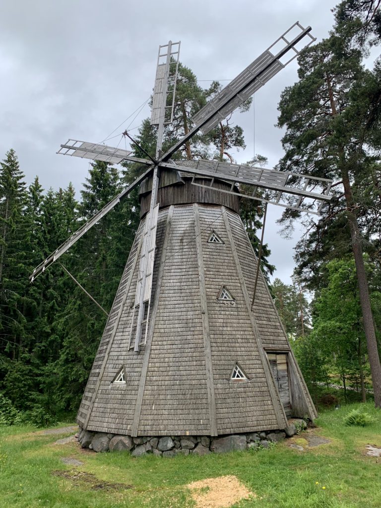 A wooden windmill